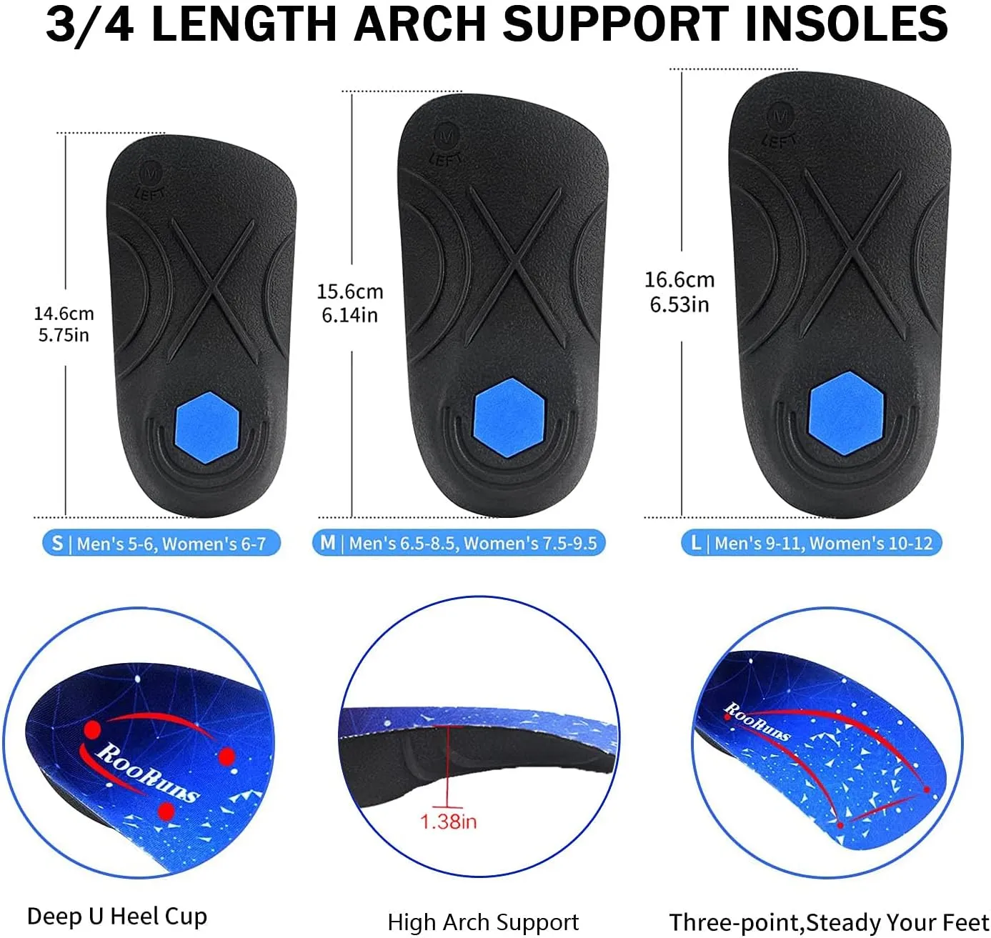 Arch Support, 330  lbs Plantar Fasciitis Insoles, 3/4 Length Orthotic Inserts for Women & Men Heel Pain, Flat Feet,Heavy Duty Strong Support Pain Relief for Walking Running