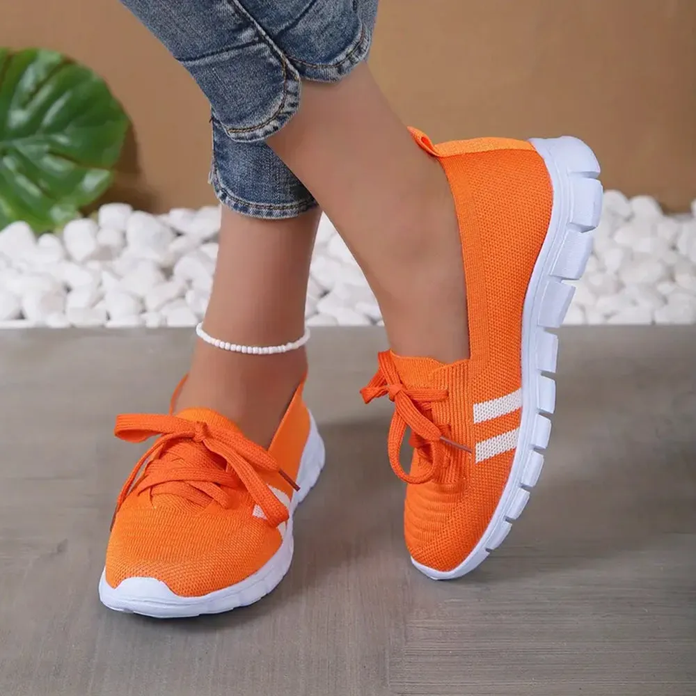 Betterthy Women's Striped Pattern Sneakers, Casual Flying Woven Shoes