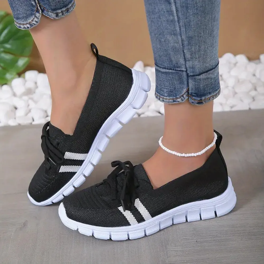 Betterthy Women's Striped Pattern Sneakers, Casual Flying Woven Shoes