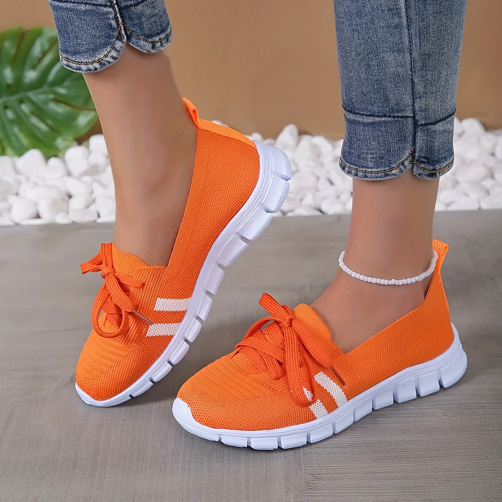 Betterthy Women's Striped Pattern Sneakers, Casual Flying Woven Shoes