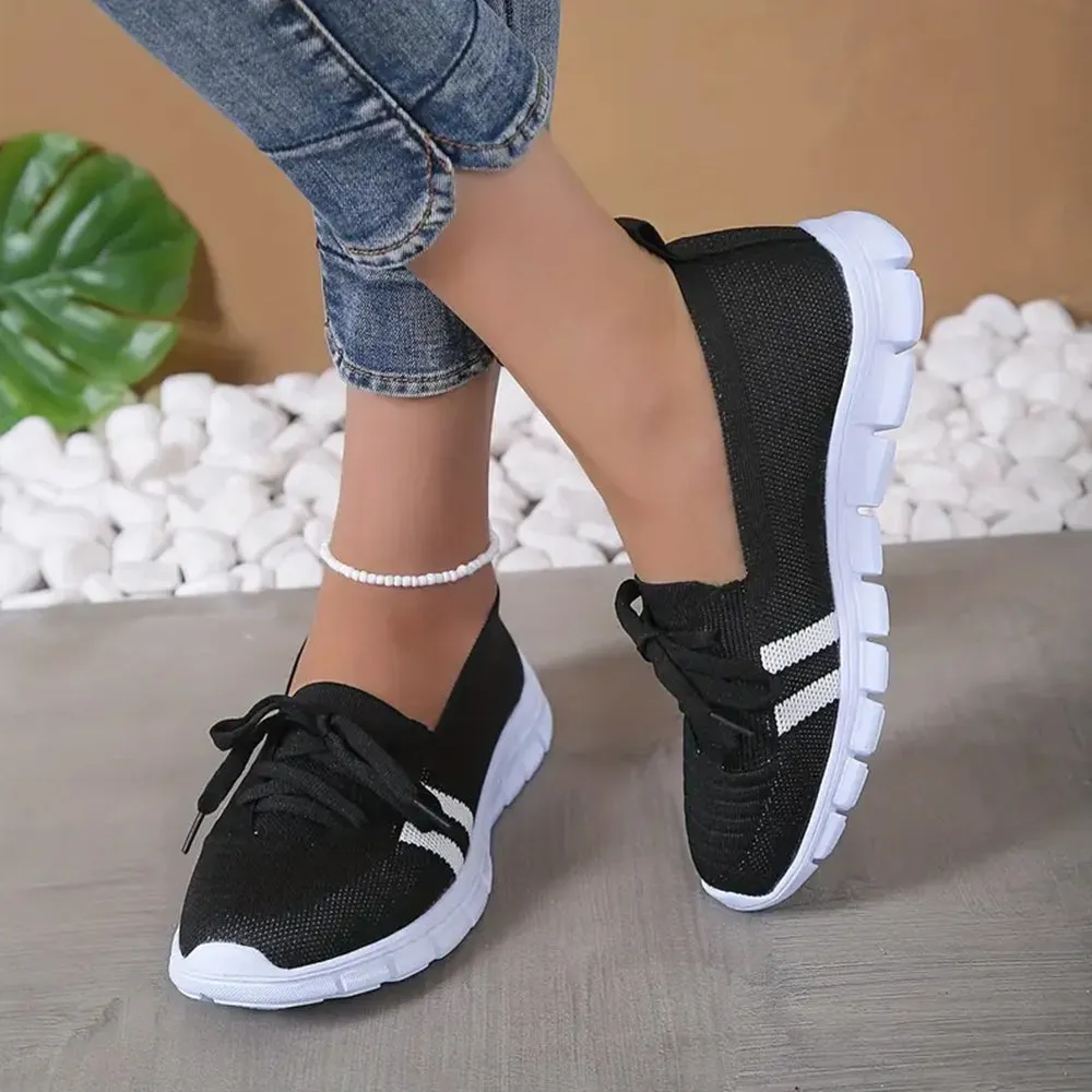 Betterthy Women's Striped Pattern Sneakers, Casual Flying Woven Shoes