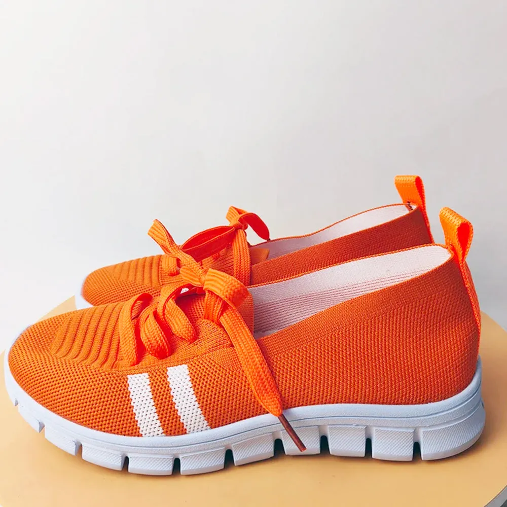 Betterthy Women's Striped Pattern Sneakers, Casual Flying Woven Shoes