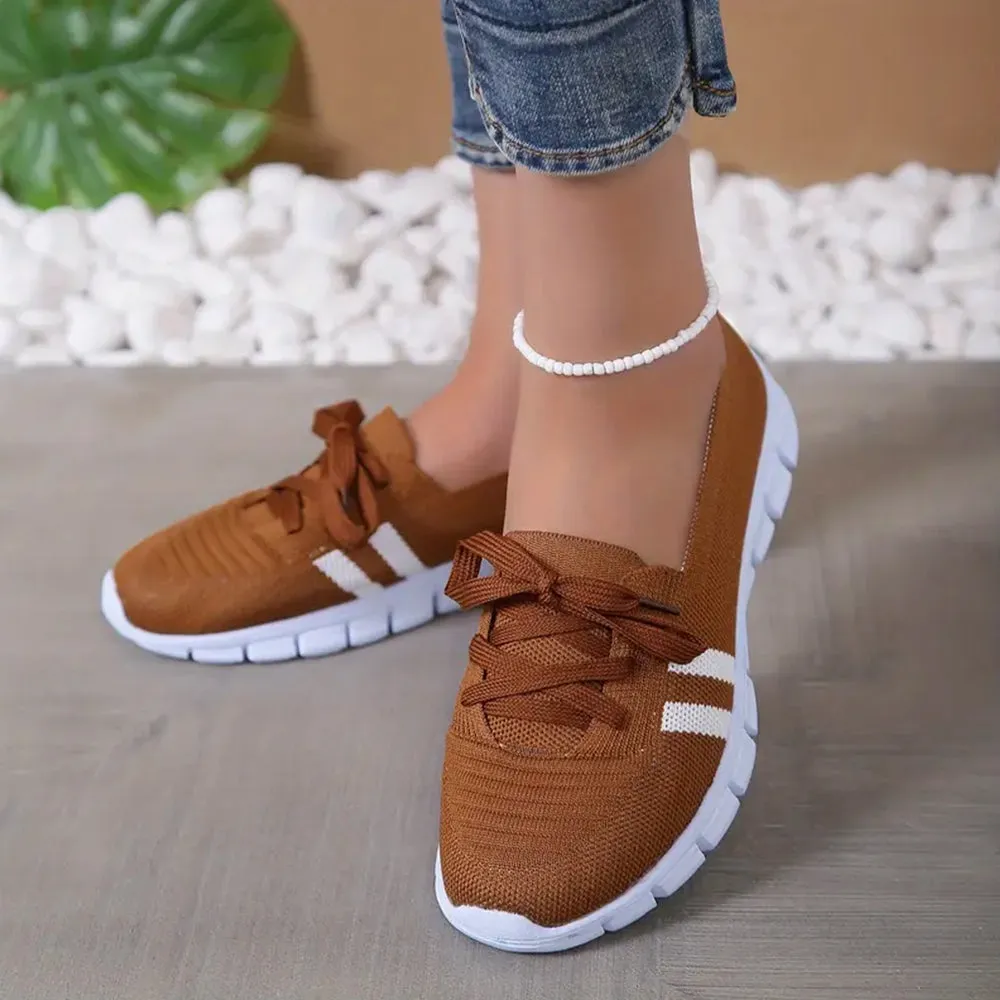 Betterthy Women's Striped Pattern Sneakers, Casual Flying Woven Shoes