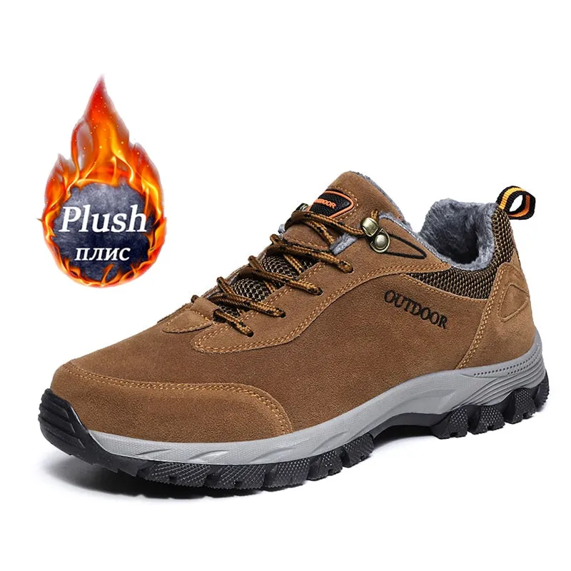Brand Original Men&#39;s Hiking Shoes Suede Leather Sneakers Man Outdoor Climbing Hunting Plus Size 49 Lace-up Male TennisBoot Plush