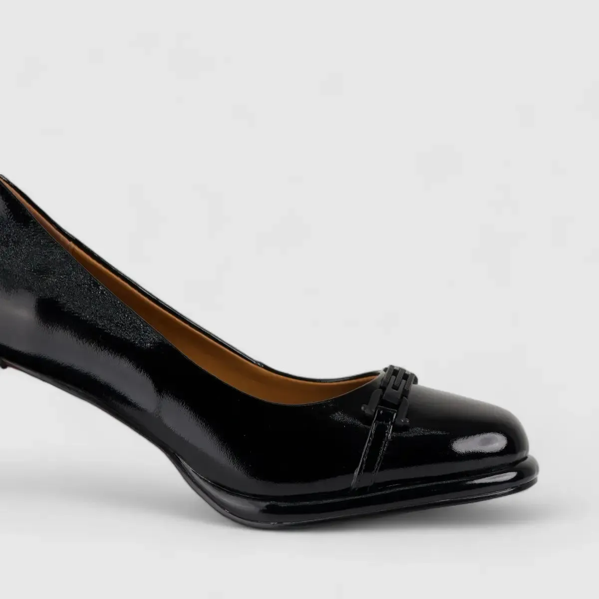 Bulbul Leather Block Heel Court Shoe Black LAR6006