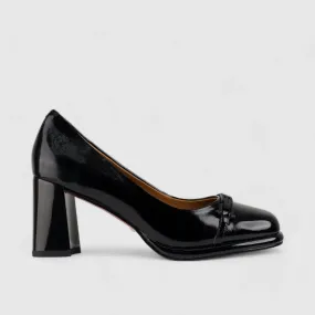Bulbul Leather Block Heel Court Shoe Black LAR6006