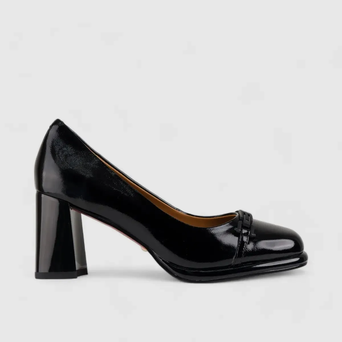 Bulbul Leather Block Heel Court Shoe Black LAR6006