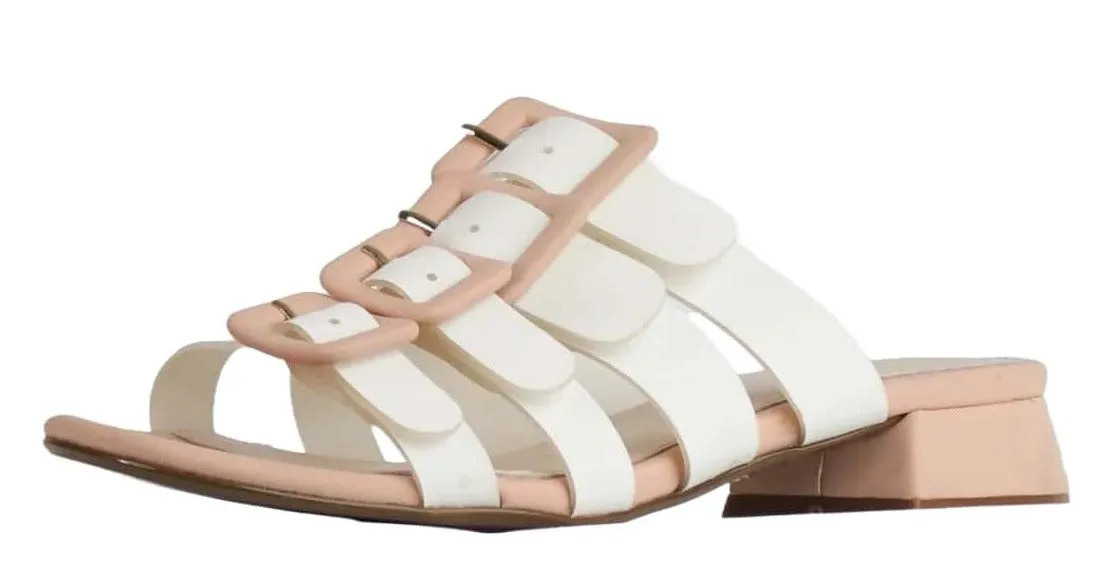 Cecelia New York Lexington Pink Multi Buckle Straps Open Toe Heel Slide Sandals