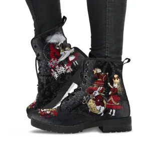Combat Boots - Alice in Wonderland Gifts #301 Red Series (NEW), Black Lace Print | Birthday Gift Idea, Black Hipster Boots, Custom Shoes