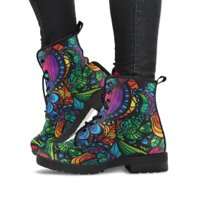 Combat Boots for Women - Mosaic Flower Handcrafted Boots