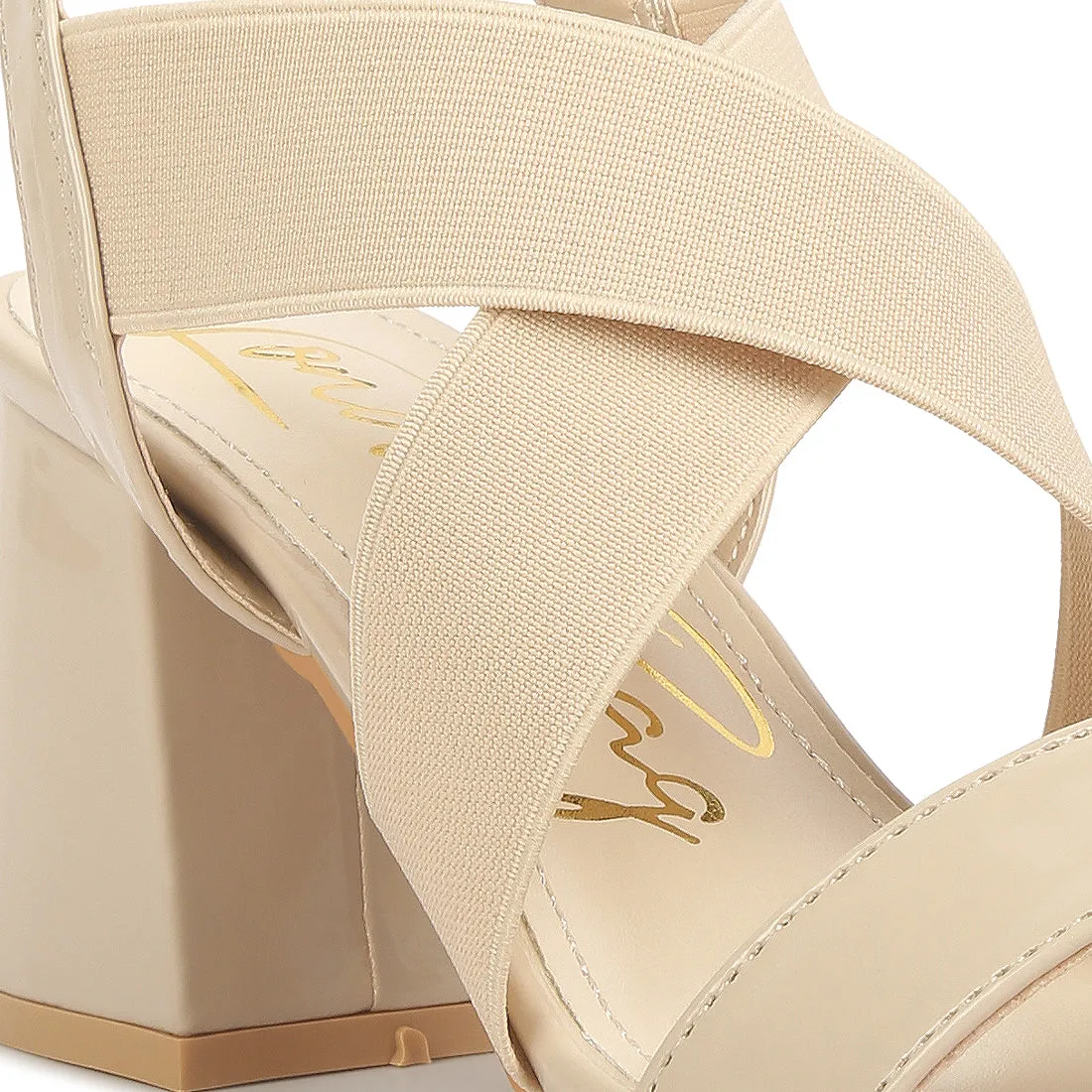 Elastic Straps Block Heel Sandals