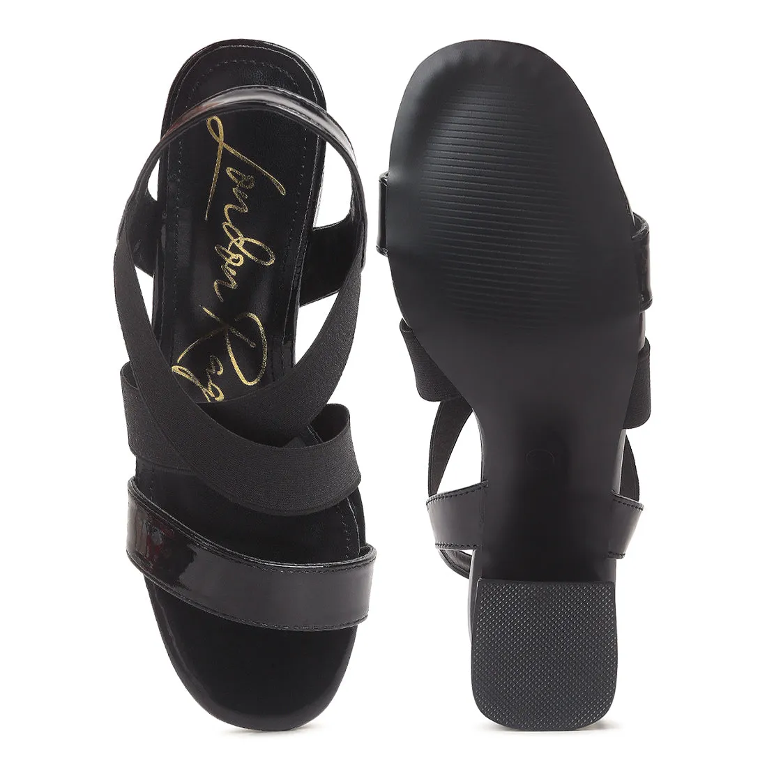 Elastic Straps Block Heel Sandals