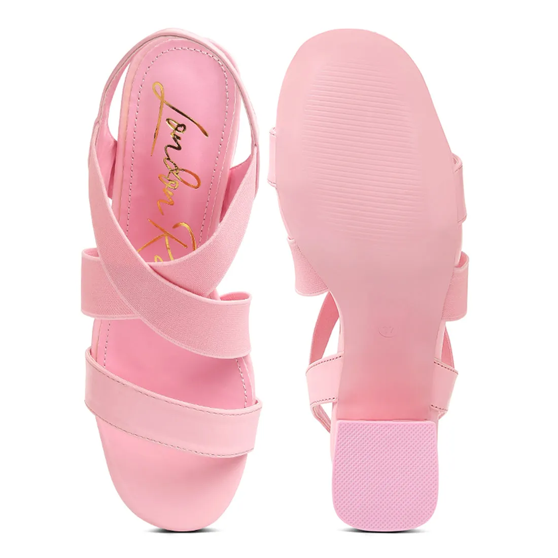 Elastic Straps Block Heel Sandals