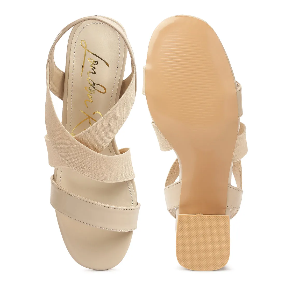 Elastic Straps Block Heel Sandals