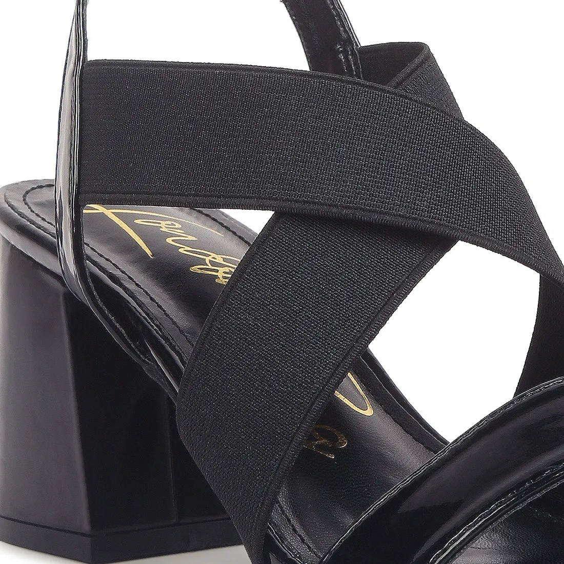 Elastic Straps Block Heel Sandals