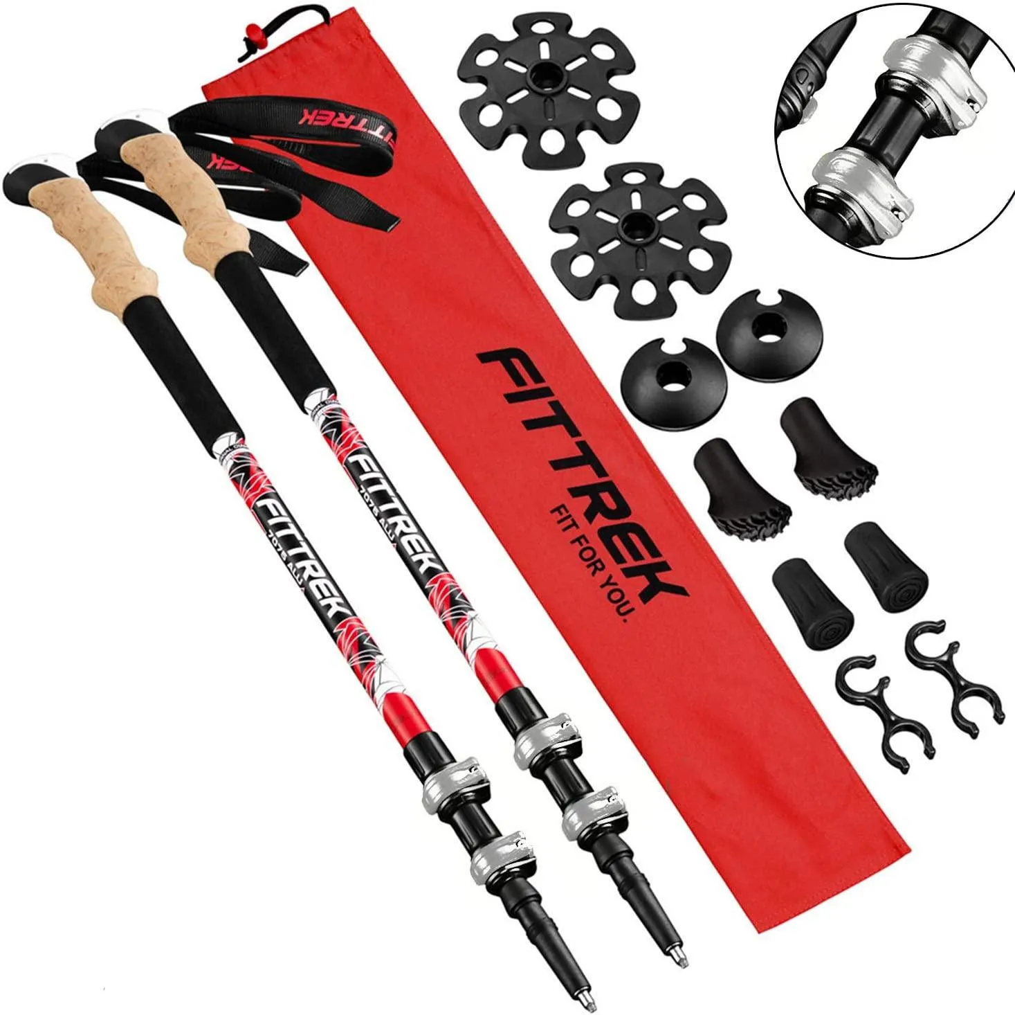 FitTrek Carbon Fiber Trekking Poles: Lightweight, Telescopic, and Versatile - Perfect for Hiking and Nordic Walking. Includes Rubber Tips, Pole Bag, 2 Pairs