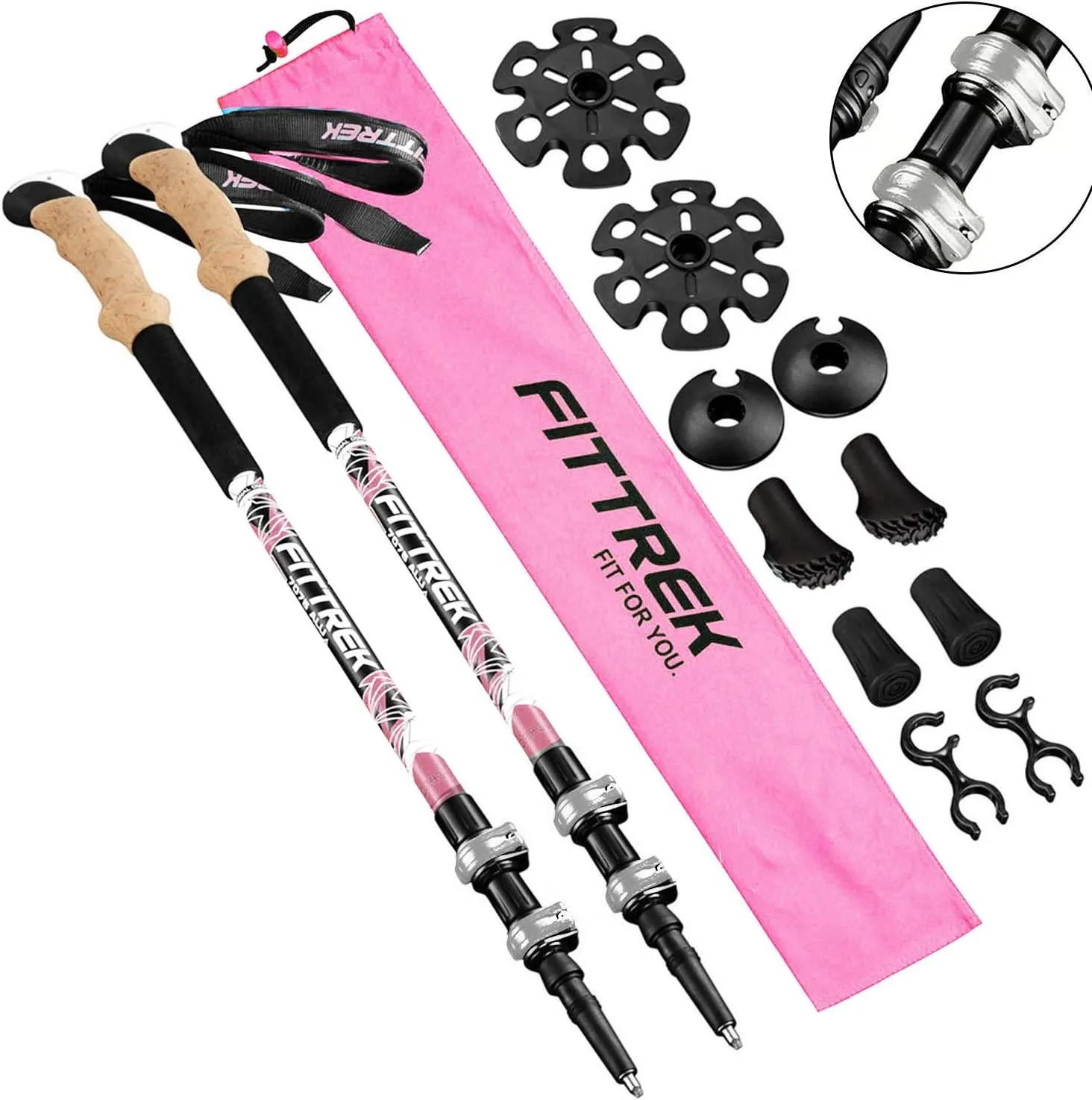 FitTrek Carbon Fiber Trekking Poles: Lightweight, Telescopic, and Versatile - Perfect for Hiking and Nordic Walking. Includes Rubber Tips, Pole Bag, 2 Pairs