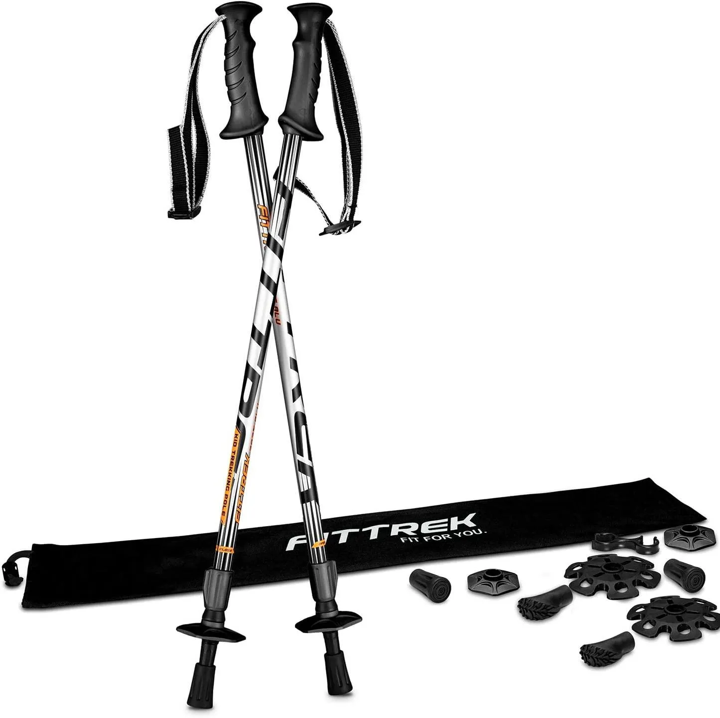 FitTrek Carbon Fiber Trekking Poles: Lightweight, Telescopic, and Versatile - Perfect for Hiking and Nordic Walking. Includes Rubber Tips, Pole Bag, 2 Pairs
