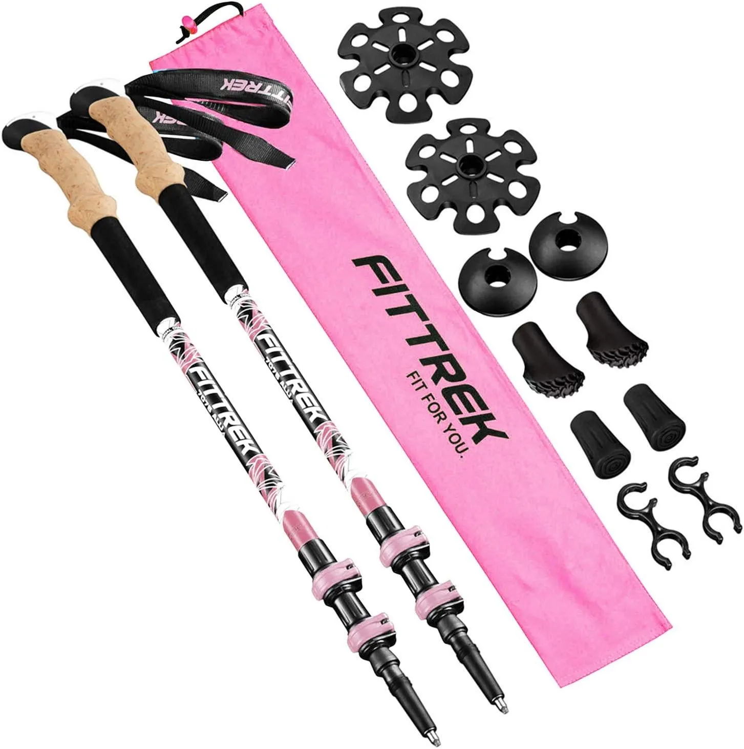 FitTrek Carbon Fiber Trekking Poles: Lightweight, Telescopic, and Versatile - Perfect for Hiking and Nordic Walking. Includes Rubber Tips, Pole Bag, 2 Pairs