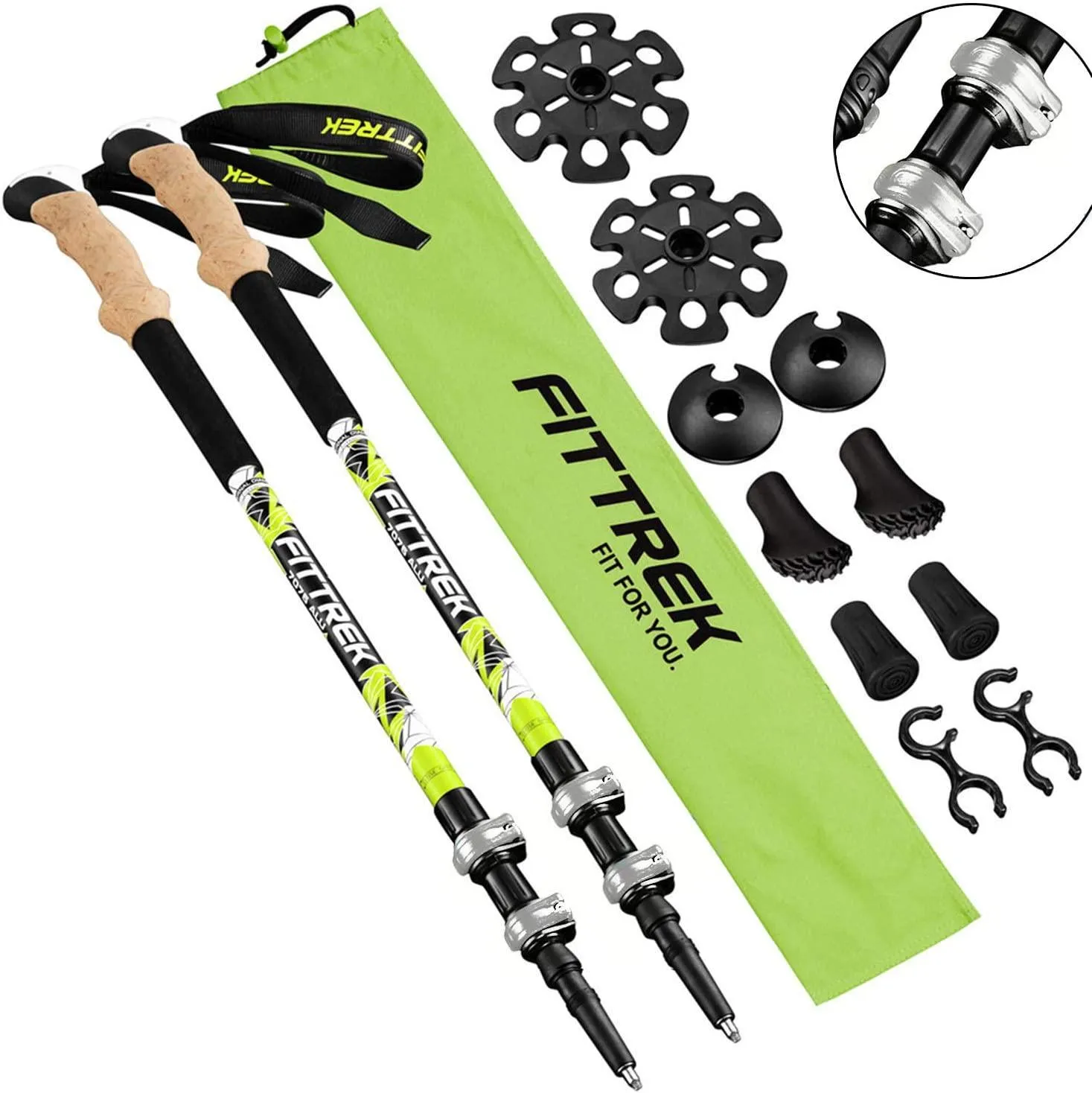 FitTrek Carbon Fiber Trekking Poles: Lightweight, Telescopic, and Versatile - Perfect for Hiking and Nordic Walking. Includes Rubber Tips, Pole Bag, 2 Pairs