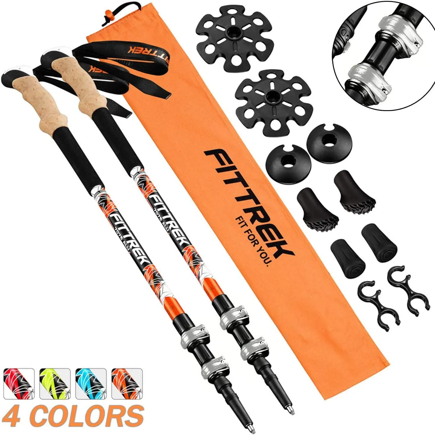 FitTrek Carbon Fiber Trekking Poles: Lightweight, Telescopic, and Versatile - Perfect for Hiking and Nordic Walking. Includes Rubber Tips, Pole Bag, 2 Pairs