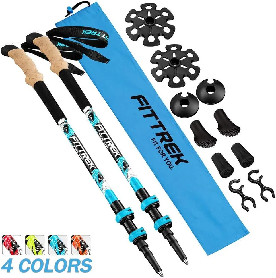 FitTrek Carbon Fiber Trekking Poles: Lightweight, Telescopic, and Versatile - Perfect for Hiking and Nordic Walking. Includes Rubber Tips, Pole Bag, 2 Pairs
