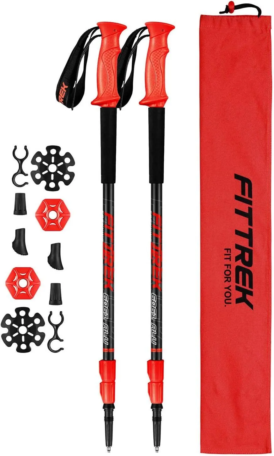 FitTrek Carbon Fiber Trekking Poles: Lightweight, Telescopic, and Versatile - Perfect for Hiking and Nordic Walking. Includes Rubber Tips, Pole Bag, 2 Pairs