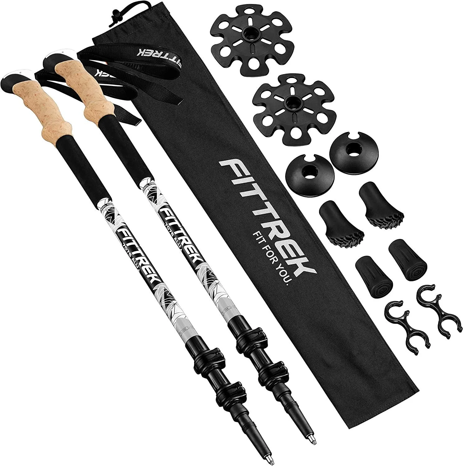 FitTrek Carbon Fiber Trekking Poles: Lightweight, Telescopic, and Versatile - Perfect for Hiking and Nordic Walking. Includes Rubber Tips, Pole Bag, 2 Pairs