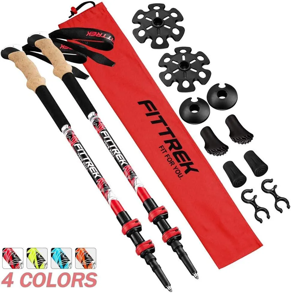 FitTrek Carbon Fiber Trekking Poles: Lightweight, Telescopic, and Versatile - Perfect for Hiking and Nordic Walking. Includes Rubber Tips, Pole Bag, 2 Pairs