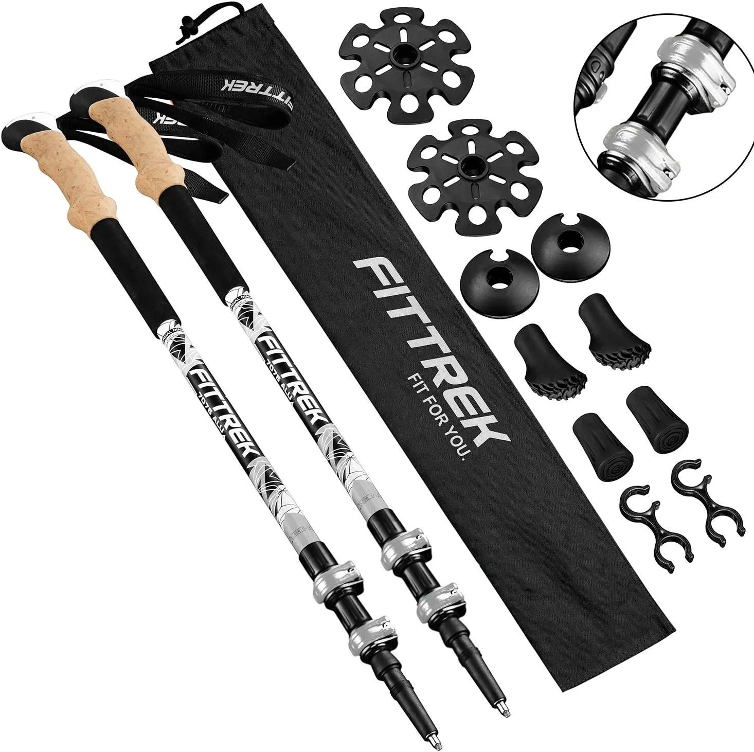 FitTrek Carbon Fiber Trekking Poles: Lightweight, Telescopic, and Versatile - Perfect for Hiking and Nordic Walking. Includes Rubber Tips, Pole Bag, 2 Pairs
