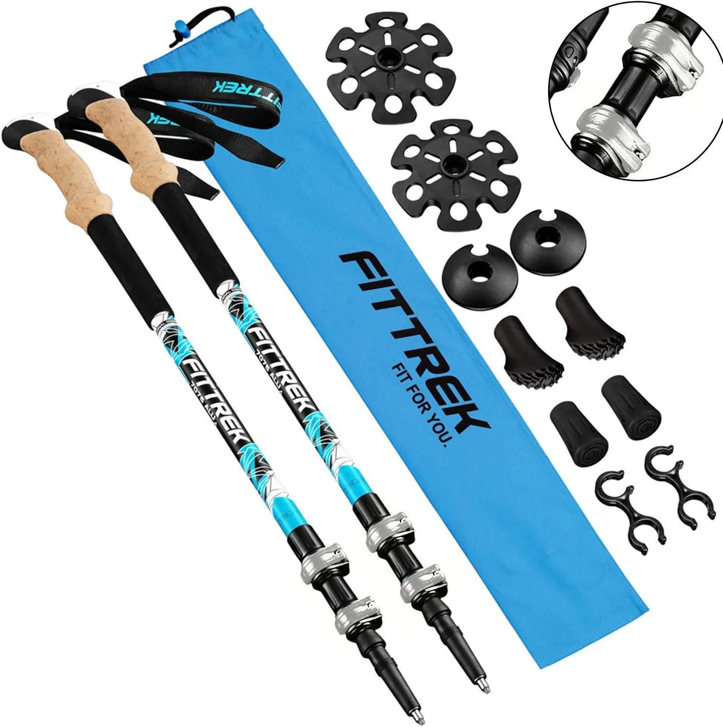 FitTrek Carbon Fiber Trekking Poles: Lightweight, Telescopic, and Versatile - Perfect for Hiking and Nordic Walking. Includes Rubber Tips, Pole Bag, 2 Pairs