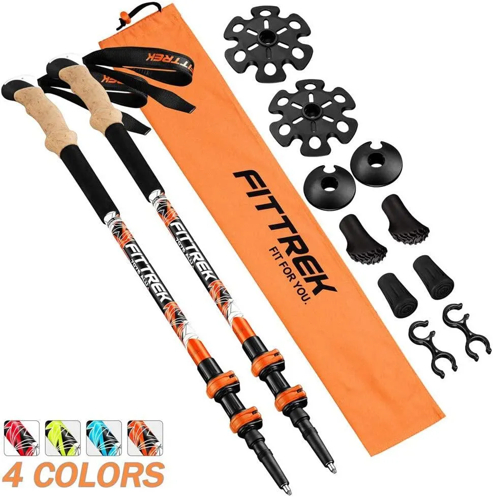 FitTrek Carbon Fiber Trekking Poles: Lightweight, Telescopic, and Versatile - Perfect for Hiking and Nordic Walking. Includes Rubber Tips, Pole Bag, 2 Pairs