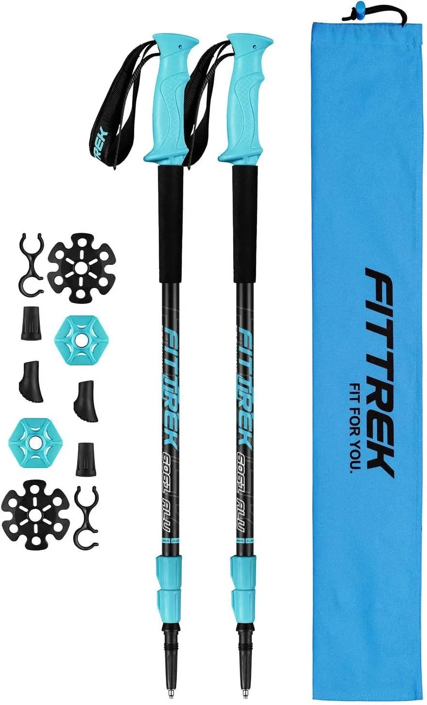 FitTrek Carbon Fiber Trekking Poles: Lightweight, Telescopic, and Versatile - Perfect for Hiking and Nordic Walking. Includes Rubber Tips, Pole Bag, 2 Pairs