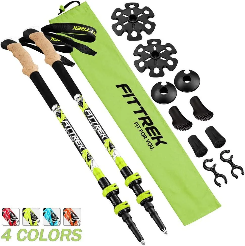 FitTrek Carbon Fiber Trekking Poles: Lightweight, Telescopic, and Versatile - Perfect for Hiking and Nordic Walking. Includes Rubber Tips, Pole Bag, 2 Pairs