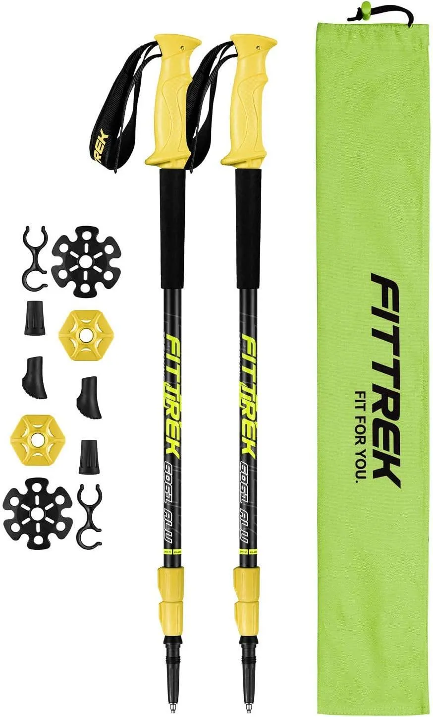 FitTrek Carbon Fiber Trekking Poles: Lightweight, Telescopic, and Versatile - Perfect for Hiking and Nordic Walking. Includes Rubber Tips, Pole Bag, 2 Pairs