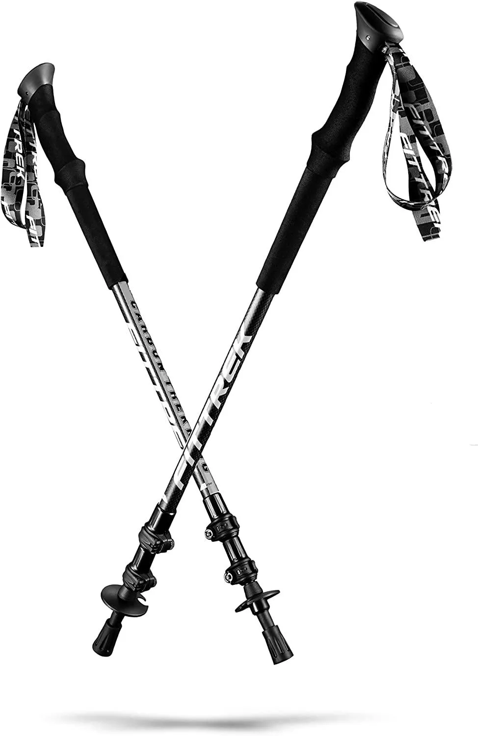 FitTrek Carbon Fiber Trekking Poles: Lightweight, Telescopic, and Versatile - Perfect for Hiking and Nordic Walking. Includes Rubber Tips, Pole Bag, 2 Pairs