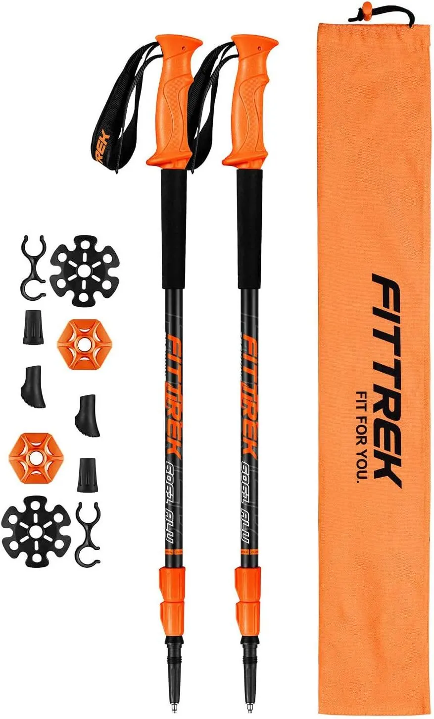 FitTrek Carbon Fiber Trekking Poles: Lightweight, Telescopic, and Versatile - Perfect for Hiking and Nordic Walking. Includes Rubber Tips, Pole Bag, 2 Pairs
