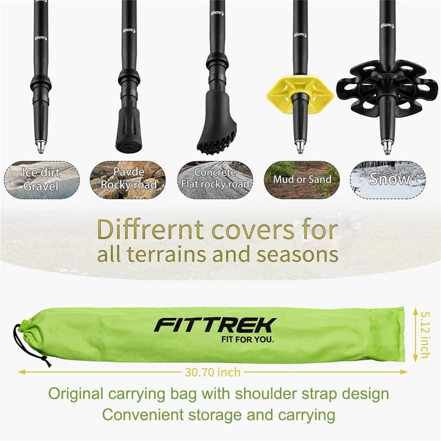 FitTrek Carbon Fiber Trekking Poles: Lightweight, Telescopic, and Versatile - Perfect for Hiking and Nordic Walking. Includes Rubber Tips, Pole Bag, 2 Pairs