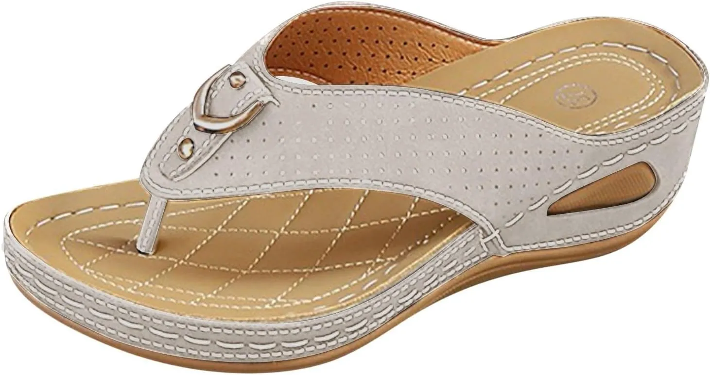 Flip Flops for Women Comfortable Wedge Shoes Dressy Orthopedic Walking Slides Summer Casual Thong Sandal Beach Vacation Slip On Slides with Arch Support