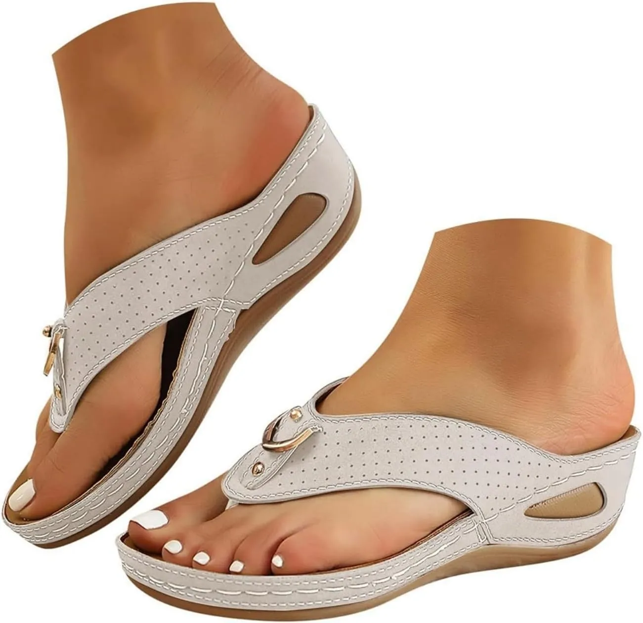 Flip Flops for Women Comfortable Wedge Shoes Dressy Orthopedic Walking Slides Summer Casual Thong Sandal Beach Vacation Slip On Slides with Arch Support