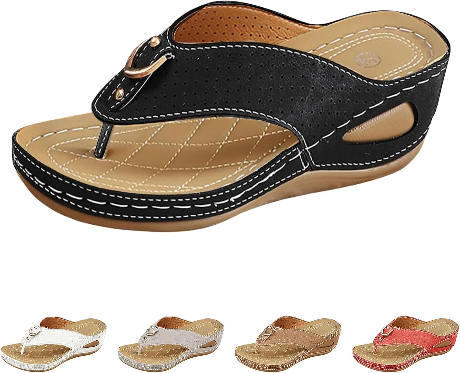 Flip Flops for Women Comfortable Wedge Shoes Dressy Orthopedic Walking Slides Summer Casual Thong Sandal Beach Vacation Slip On Slides with Arch Support