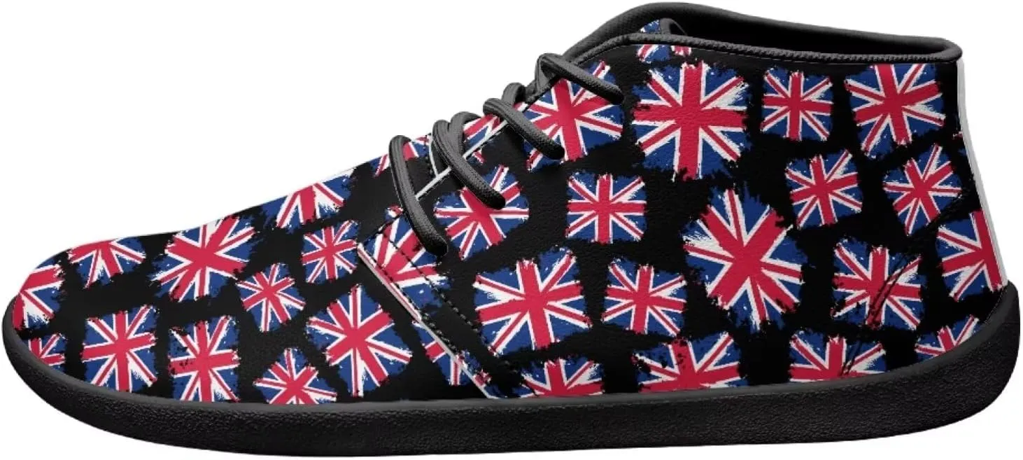 Forchrinse American Flag Mens Boots Mid Top Fashion Sneakers Leather Lace up Ankle Boots Walking Driving Shoes with Eva Sole