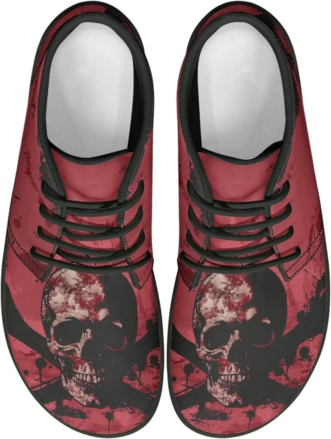 Forchrinse Blood Skull Mens Boots Fashion Sneakers Leather Mid Top Ankle Boots Lace up Walking Driving Shoes with Eva Sole