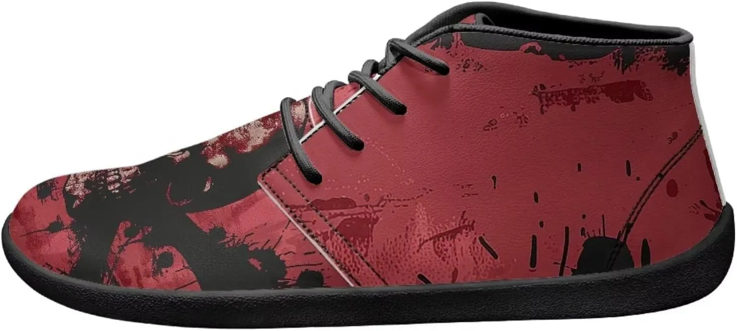 Forchrinse Blood Skull Mens Boots Fashion Sneakers Leather Mid Top Ankle Boots Lace up Walking Driving Shoes with Eva Sole
