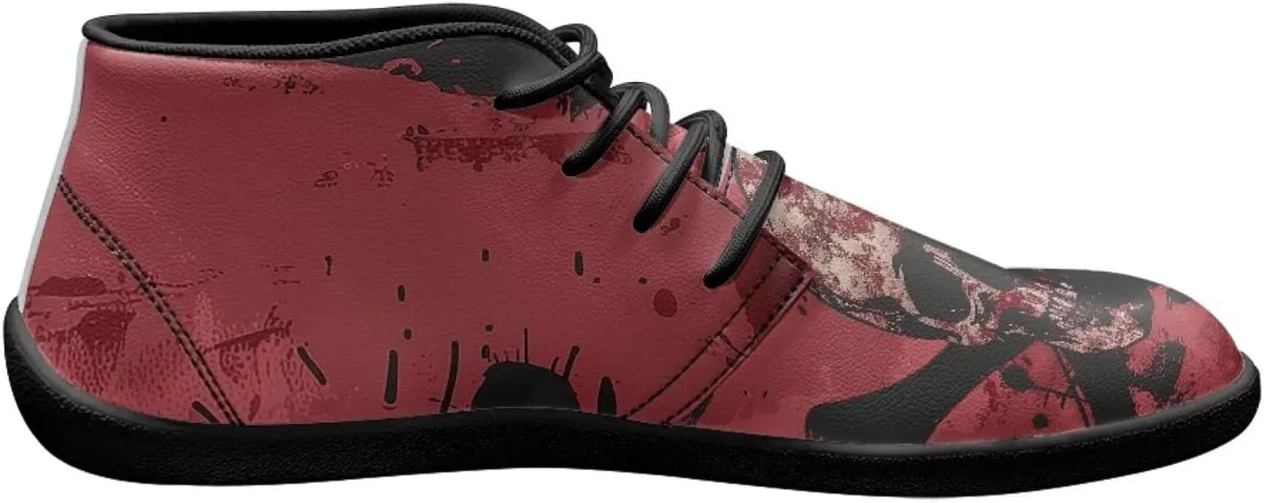 Forchrinse Blood Skull Mens Boots Fashion Sneakers Leather Mid Top Ankle Boots Lace up Walking Driving Shoes with Eva Sole