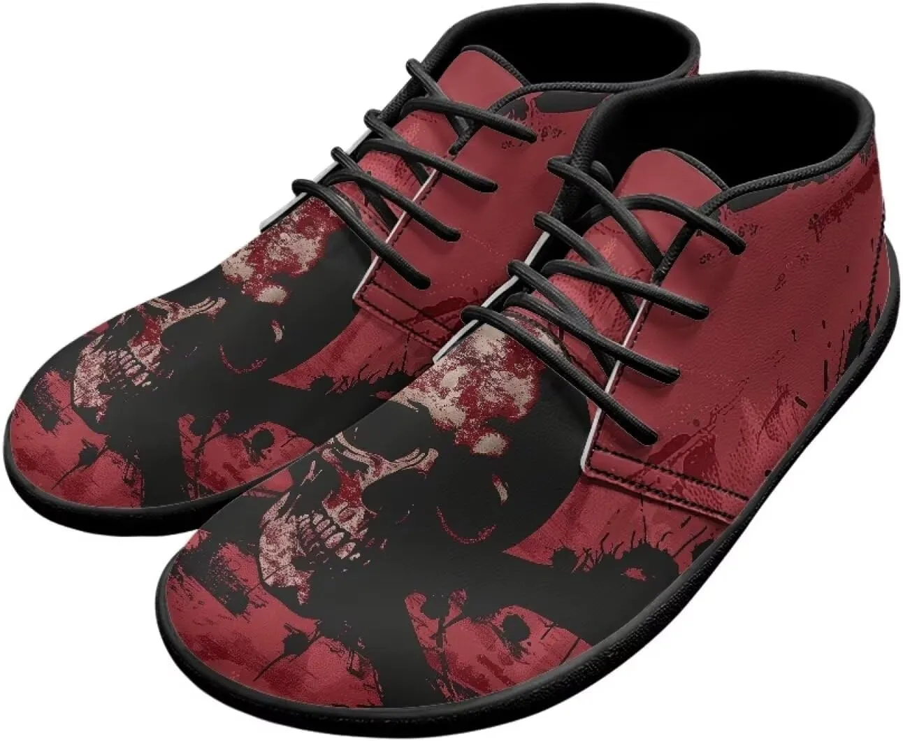 Forchrinse Blood Skull Mens Boots Fashion Sneakers Leather Mid Top Ankle Boots Lace up Walking Driving Shoes with Eva Sole