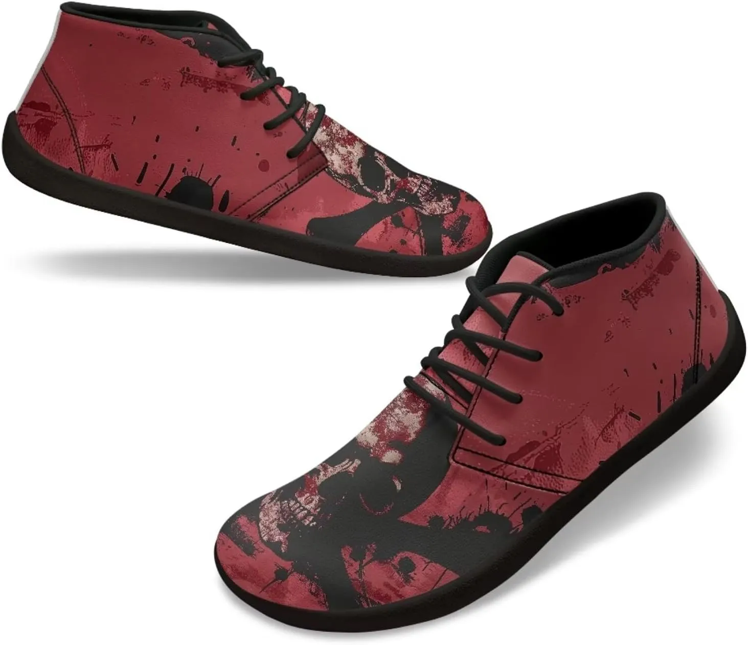 Forchrinse Blood Skull Mens Boots Fashion Sneakers Leather Mid Top Ankle Boots Lace up Walking Driving Shoes with Eva Sole