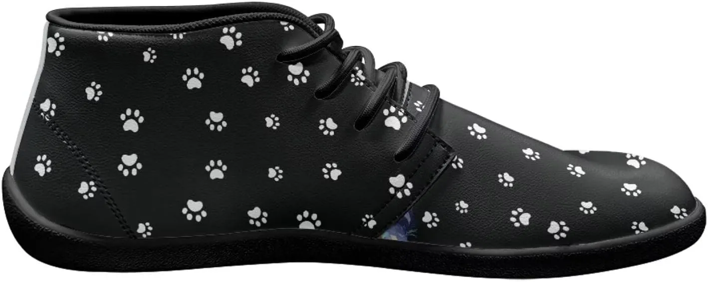 Forchrinse Dachshund on Leopard Print Chukka Boots for Men Leather Loafer Lace up Walking Shoes Lightweight Wide Toe Dress,US 6-14