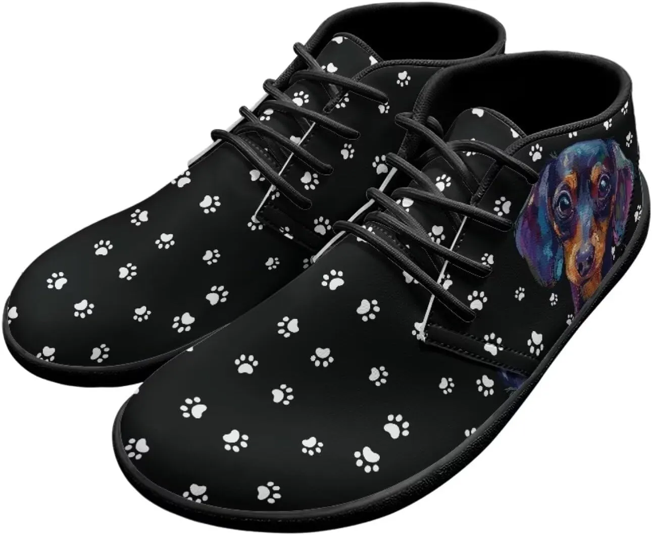 Forchrinse Dachshund on Leopard Print Chukka Boots for Men Leather Loafer Lace up Walking Shoes Lightweight Wide Toe Dress,US 6-14