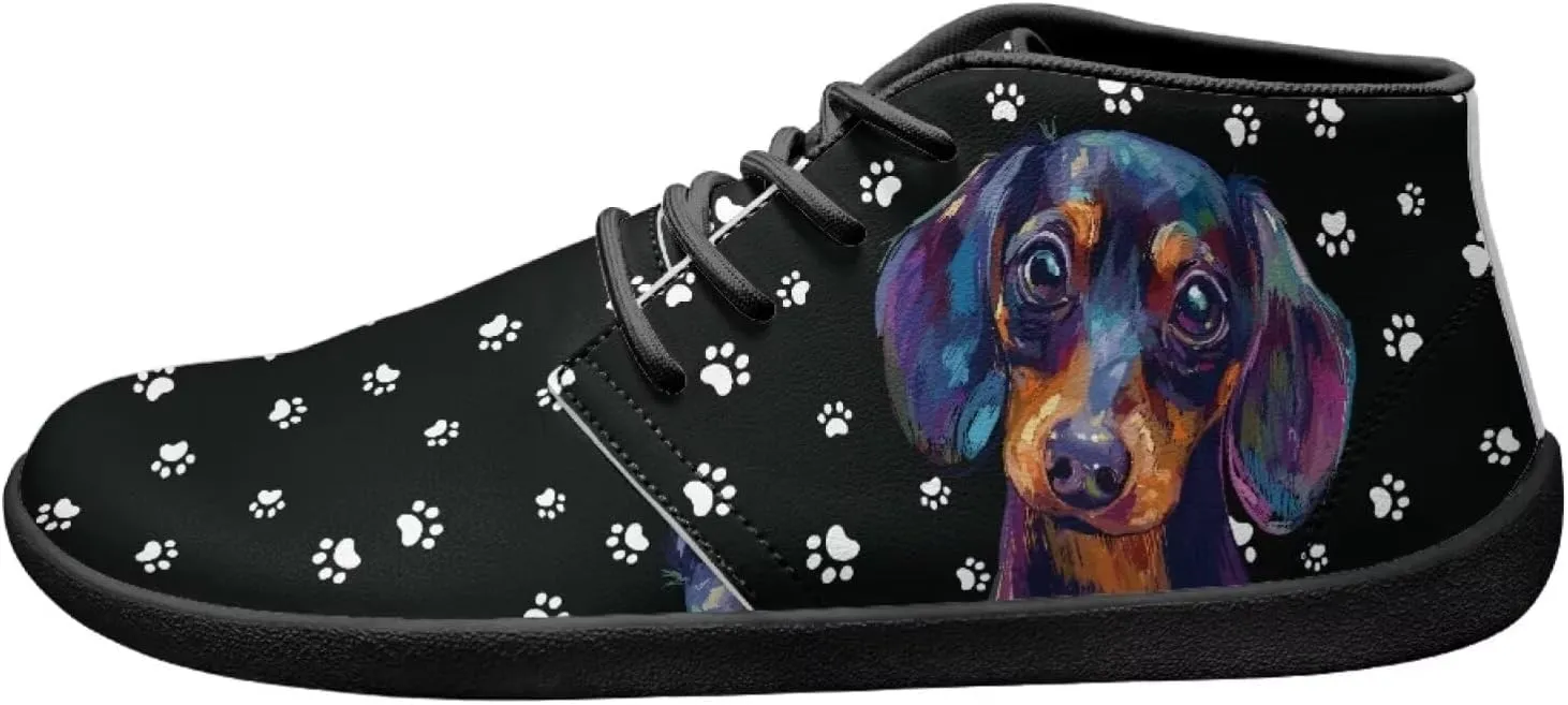 Forchrinse Dachshund on Leopard Print Chukka Boots for Men Leather Loafer Lace up Walking Shoes Lightweight Wide Toe Dress,US 6-14